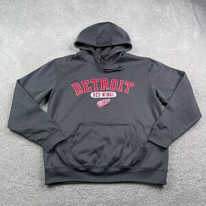 Detroit Red Wings Hoodie Mens Medium Grey Fleece Pullover Hooded Sweatshirt